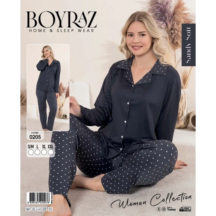 MDB Boyraz 0205 Kadın Sandy Patlı Uzun Kol Pijama Takımı