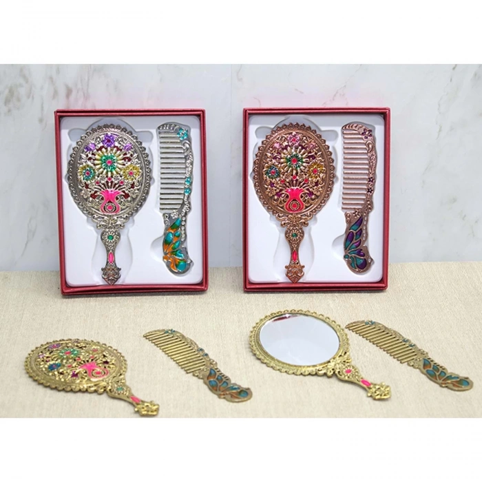 MDB Çiçekli Ayna Ve Tarak Seti Küçük Boy