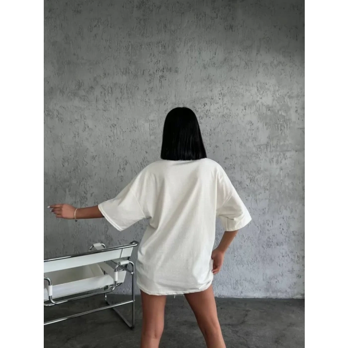 MDB Düz Biskilet Yaka  Tshirt  Beyaz