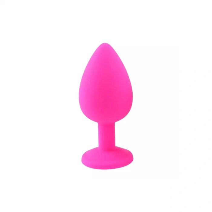 MDB Elmas Taşlı Silikon Kaplı Anal Plug M Orta Boy 8 cm Pembe