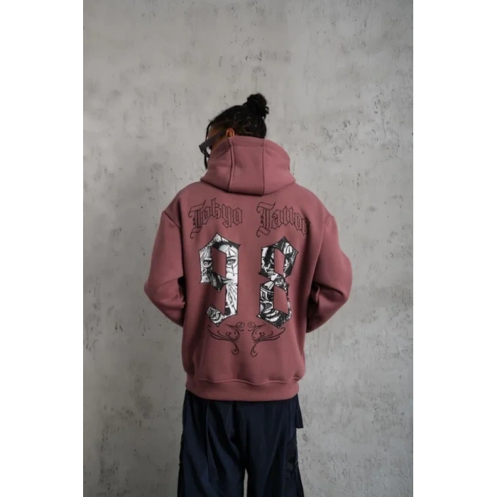 MDB Erkek 98 Baskılı Kapşonlu weat  Gül Kurusu