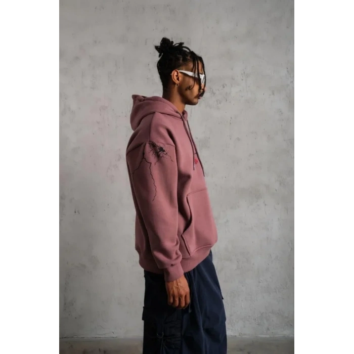 MDB Erkek aske Baskılı Kapüşonlu weat  Gül Kurusu