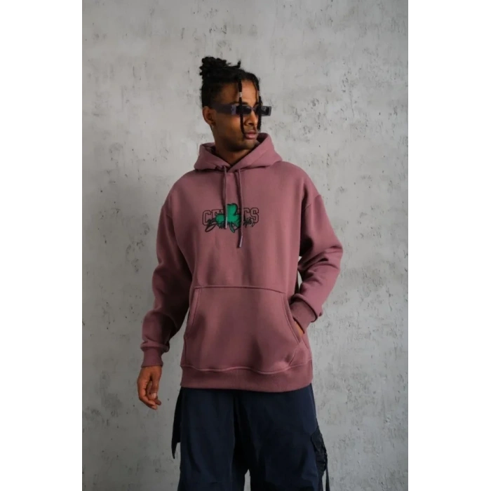 MDB Erkek Baskılı Kapüşonlu Ve Kordon İpli weat  Gül Kurusu