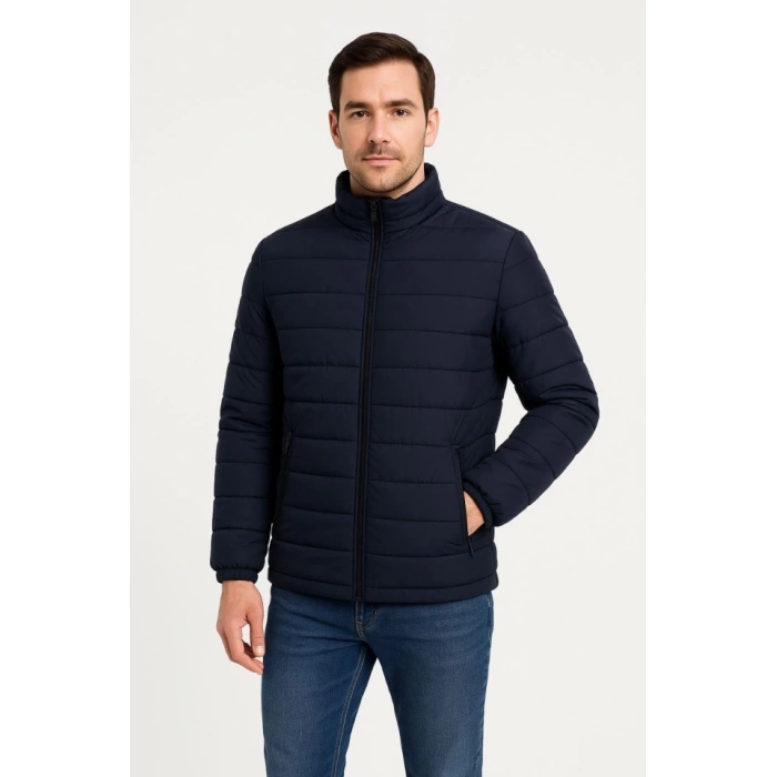 MDB Erkek Bomber ont Ceket – u İtici Kumaş, Kapitone Astarlı, Fermuarlı, Kışlık  acivert