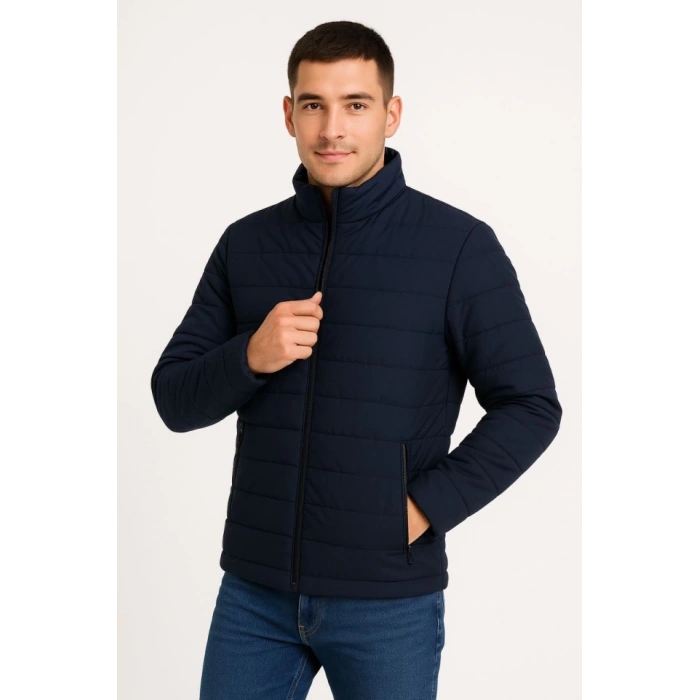 MDB Erkek Bomber ont Ceket – u İtici Kumaş, Kapitone Astarlı, Fermuarlı, Kışlık  acivert