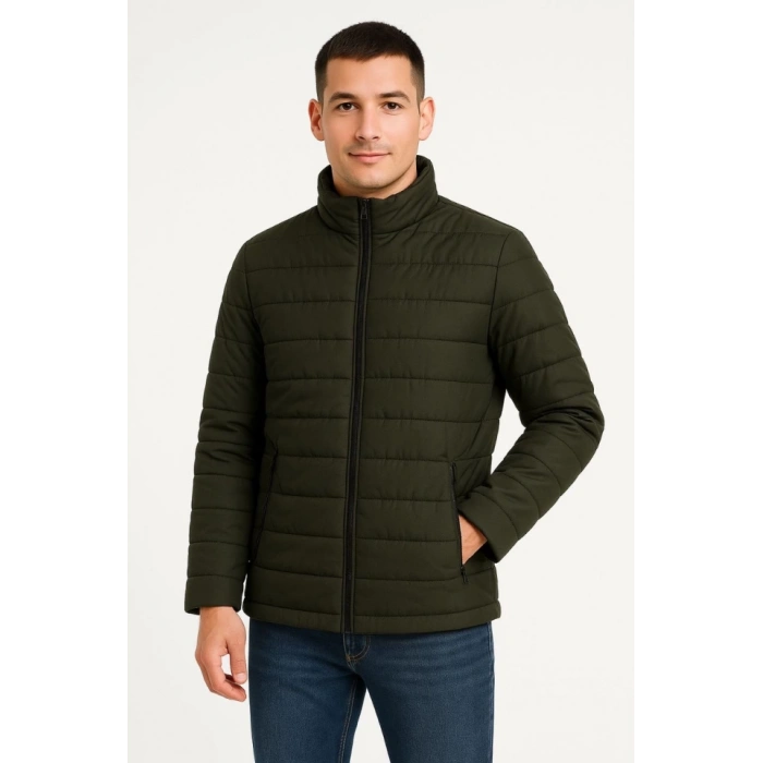 MDB Erkek Bomber ont Ceket – u İtici Kumaş, Kapitone Astarlı, Fermuarlı, Kışlık  Haki