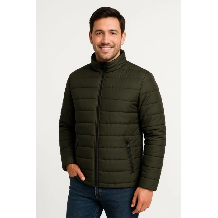 MDB Erkek Bomber ont Ceket – u İtici Kumaş, Kapitone Astarlı, Fermuarlı, Kışlık  Haki