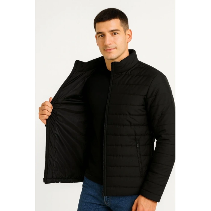 MDB Erkek Bomber ont Ceket – u İtici Kumaş, Kapitone Astarlı, Fermuarlı, Kışlık  iyah