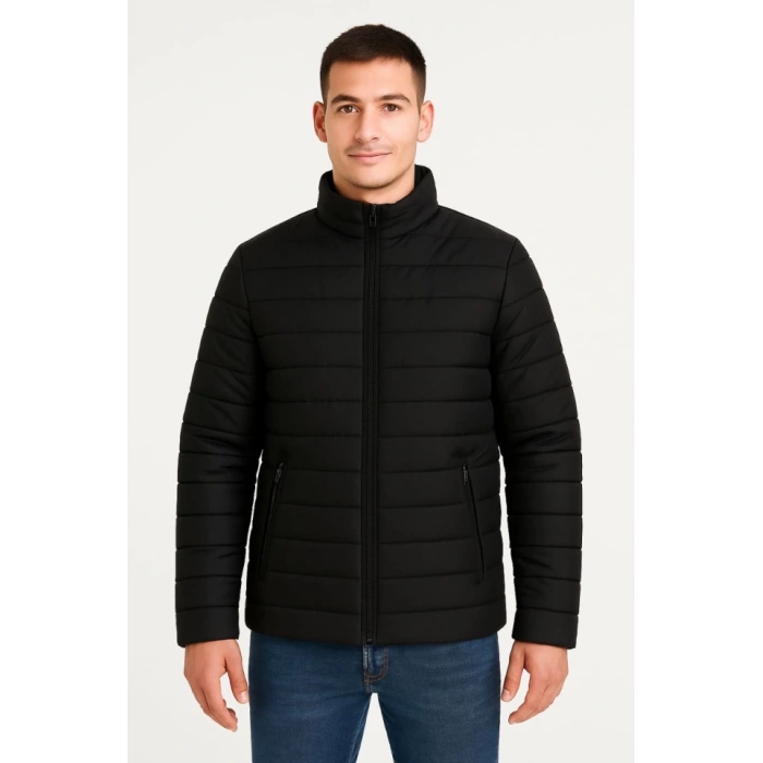 MDB Erkek Bomber ont Ceket – u İtici Kumaş, Kapitone Astarlı, Fermuarlı, Kışlık  iyah