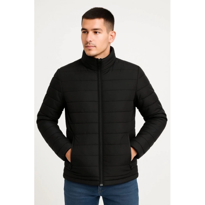 MDB Erkek Bomber ont Ceket – u İtici Kumaş, Kapitone Astarlı, Fermuarlı, Kışlık  iyah