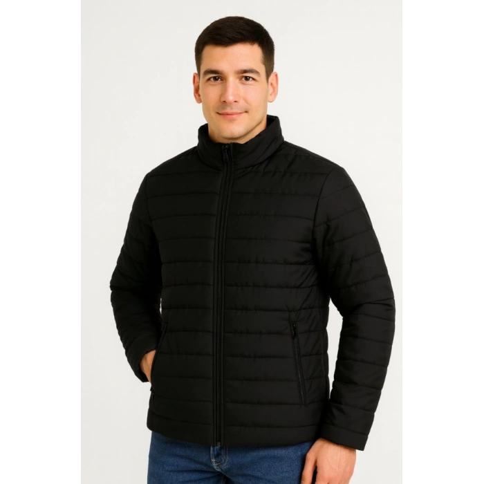 MDB Erkek Bomber ont Ceket – u İtici Kumaş, Kapitone Astarlı, Fermuarlı, Kışlık  iyah