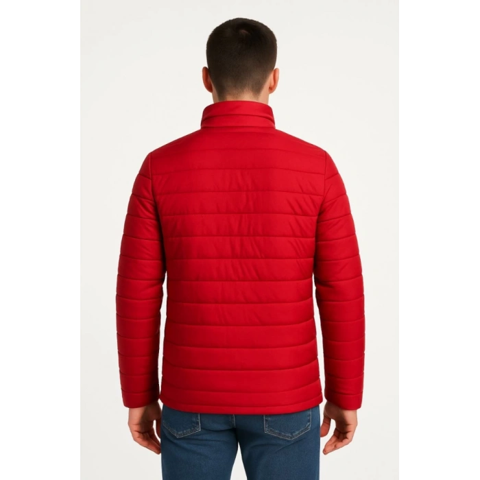 MDB Erkek Bomber ont Ceket – u İtici Kumaş, Kapitone Astarlı, Fermuarlı, Kışlık  Kırmızı