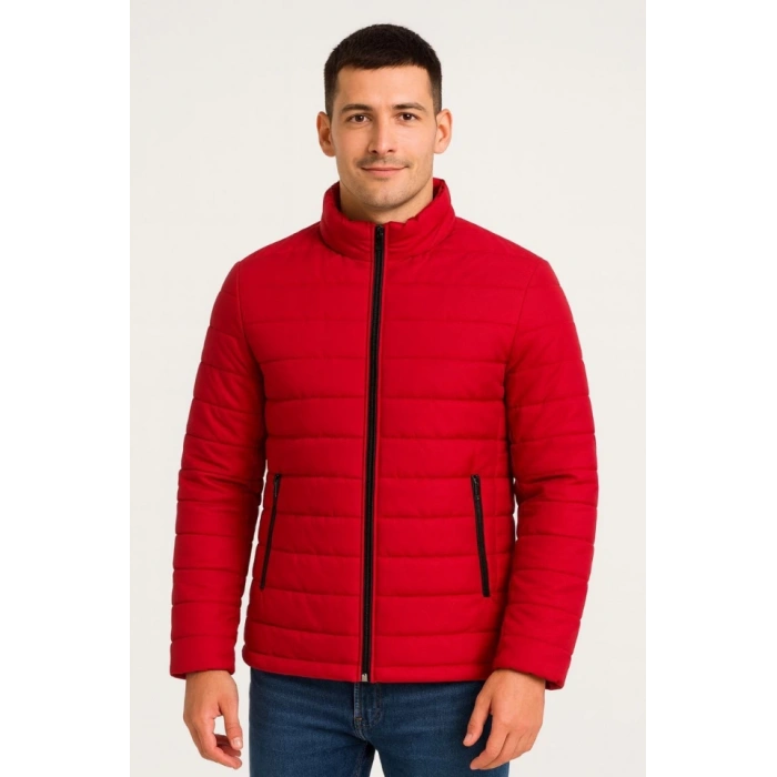 MDB Erkek Bomber ont Ceket – u İtici Kumaş, Kapitone Astarlı, Fermuarlı, Kışlık  Kırmızı