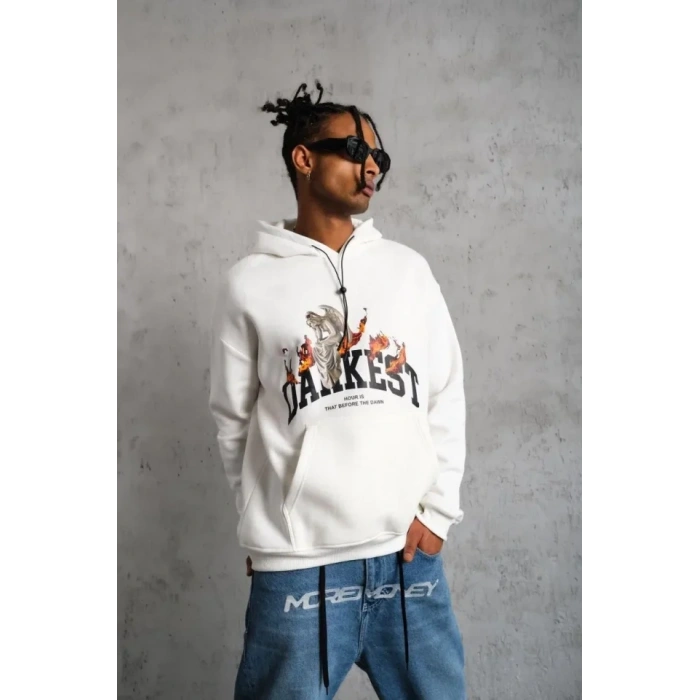 MDB Erkek DANKE Baskılı Kapüşonlu weat  Beyaz