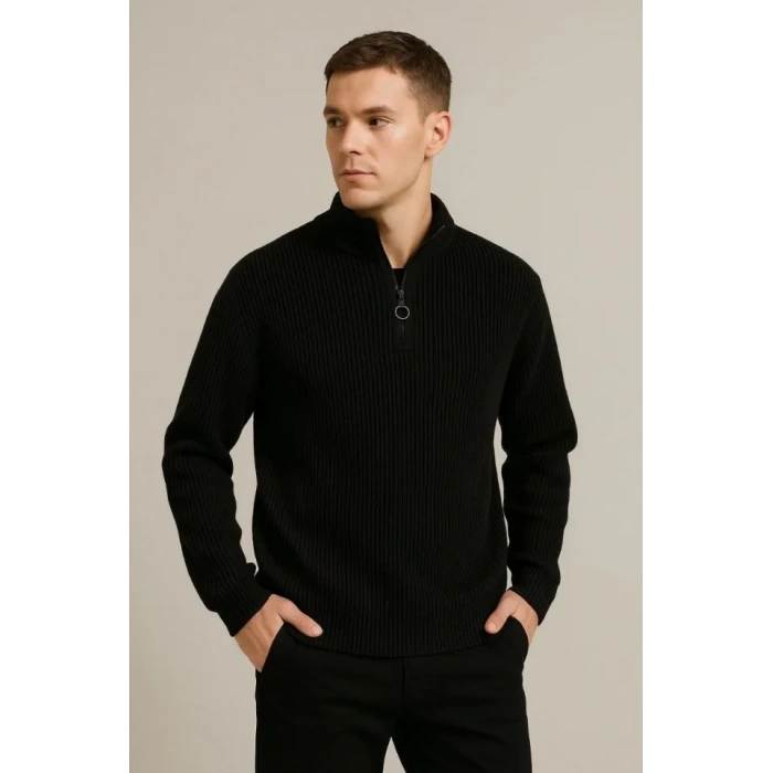 MDB Erkek Fitilli Triko Kazak 3’lü et – Haki, iyah, Antrasit Kalın Dokuma Pamuklu Regular Fit V Yaka Fermuarlı Uzun Kollu Rahat Kışlık Kazak Kombini