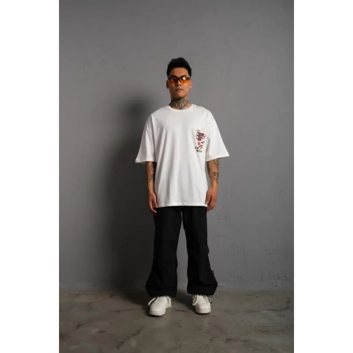 MDB Erkek ırt Baskılı A Kalite Oversize Tshirt  Beyaz