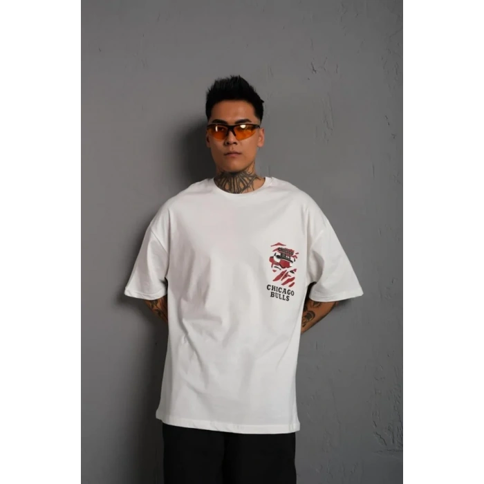 MDB Erkek ırt Baskılı A Kalite Oversize Tshirt  Beyaz