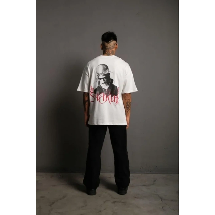 MDB Erkek ırt Baskılı Oversize Thirt  Beyaz