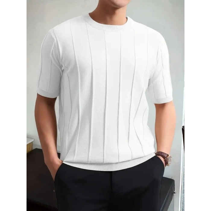 MDB Erkek Kısa Kollu Bisiklet Yaka çizgili Triko Tshirt