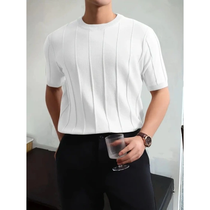 MDB Erkek Kısa Kollu Bisiklet Yaka çizgili Triko Tshirt