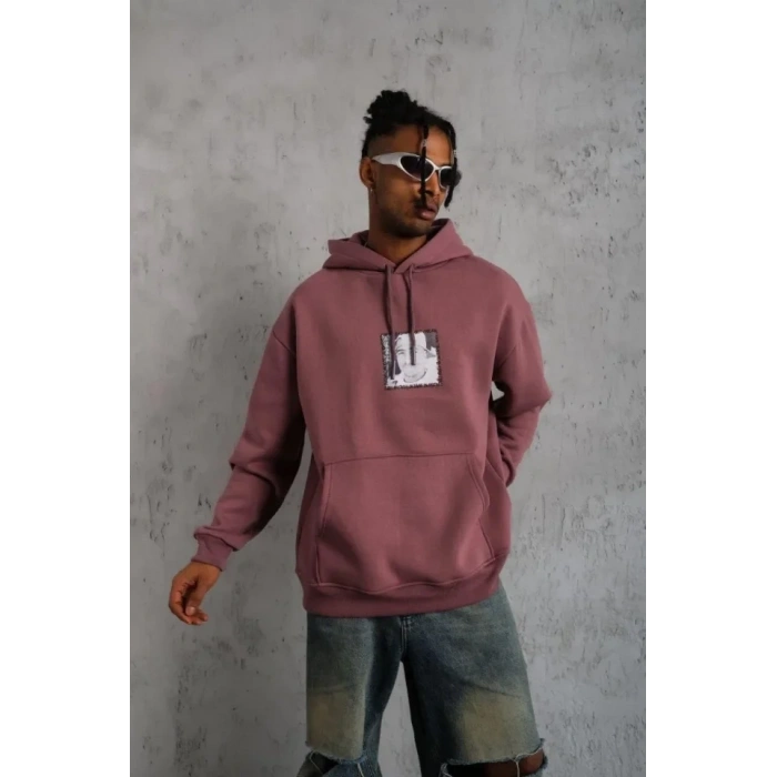 MDB Erkek Ön Arka Baskılı Kapşonlu weat  Gül Kurusu