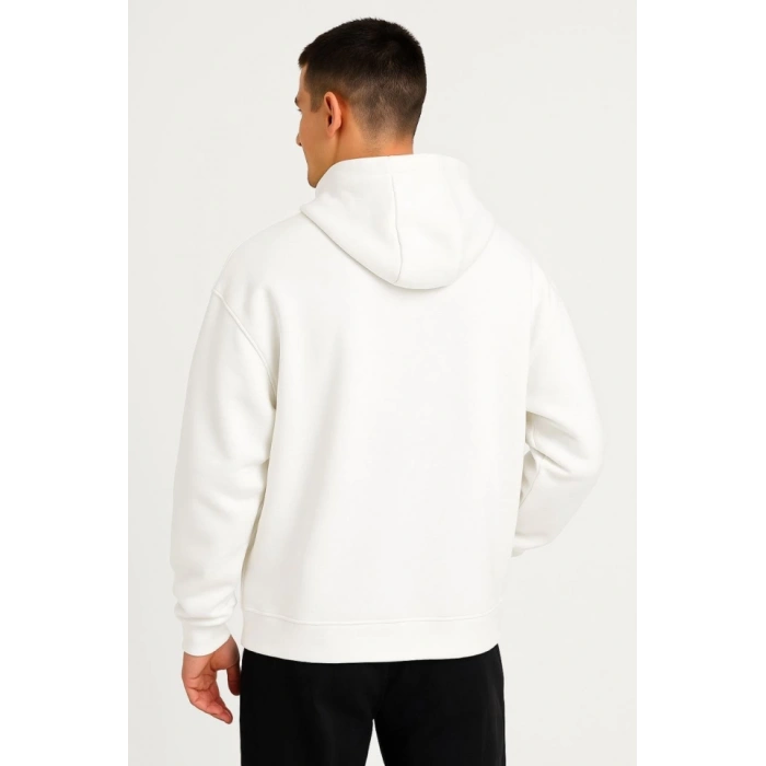 MDB Erkek Ovarsize Kapüşonlu wetshirt Kanguru Çepli Cıtcıtlı 3 Iplik Şardonlu Hoodie  Beyaz
