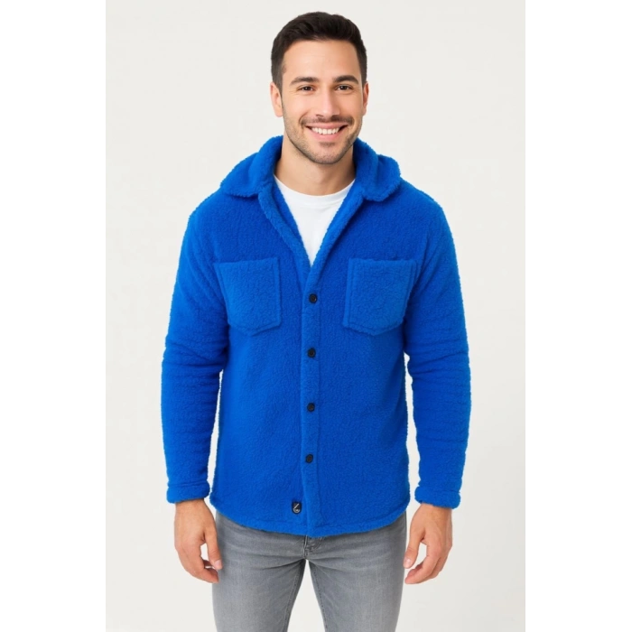 MDB Erkek Pelüş Polar Hırka Gömlek – Yakalı, İlik Düğmeli, Göğüs Cepli, Yumuşak Dokulu Kışlık Regular Fit Rahat Günlük odel  aks avisi