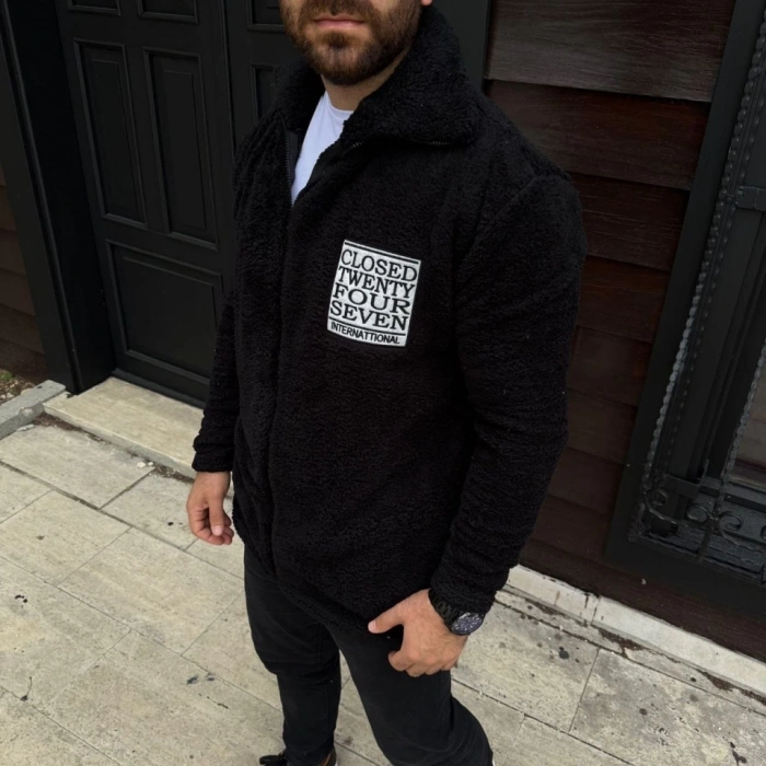MDB Erkek Polar Fermuarlı weatshirt – Kapüşonsuz, Cepli, Yumuşak Dokulu, Oversize Rahat Kalıp, Kışlık ıcak Tutan Fermuarlı Üst  iyah