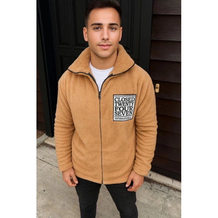 MDB Erkek Polar Fermuarlı weatshirt – Kapüşonsuz, Cepli, Yumuşak Dokulu, Oversize Rahat Kalıp, Kışlık ıcak Tutan Fermuarlı Üst  Kahverengi