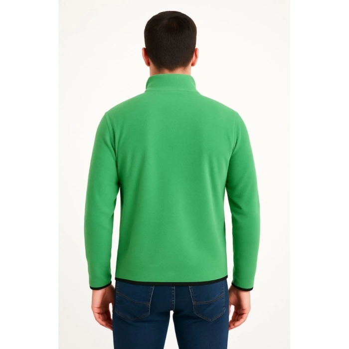 MDB Erkek Polar Kazak – Dik Yaka, Yarım Fermuarlı, Fermuarlı Göğüs Cepli, iyah Biyeli, Kışlık Rahat Regular Fit Günlük odel  Yeşil