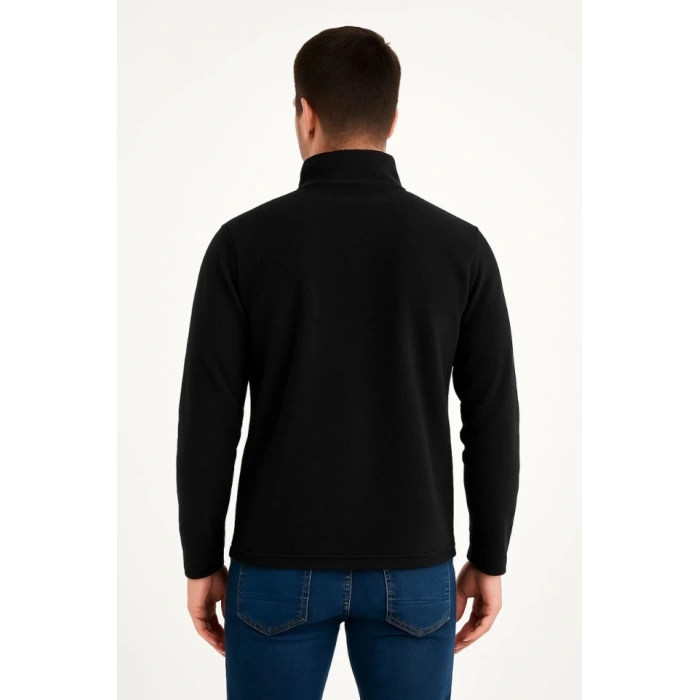 MDB Erkek Polar Kazak – Dik Yaka, Yarım Fermuarlı, Fermuarlı Göğüs Cepli, iyah Biyeli, Kışlık Rahat Regular Fit Günlük odel  iyah