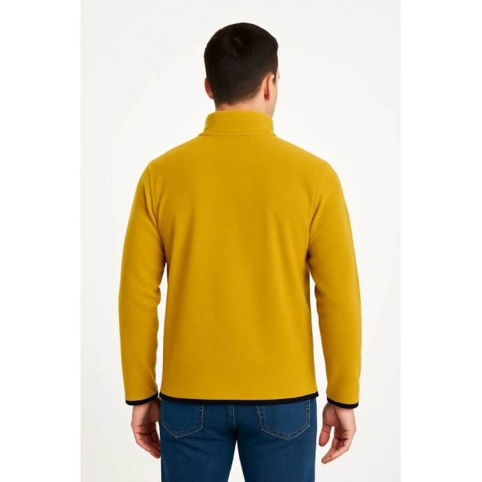 MDB Erkek Polar Kazak – Dik Yaka, Yarım Fermuarlı, Fermuarlı Göğüs Cepli, iyah Biyeli, Kışlık Rahat Regular Fit Günlük odel  arı