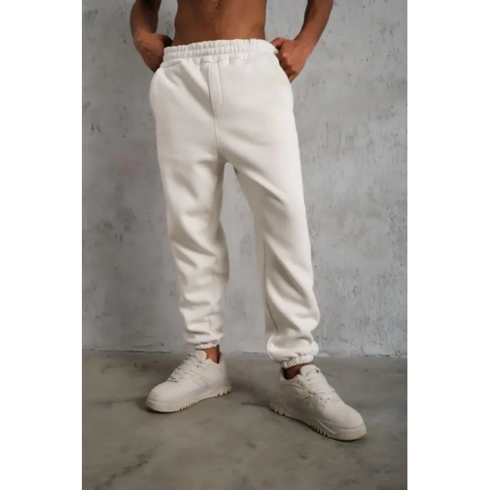 MDB Erkek Üç İplik Alt Eşofman astikli  Beyaz