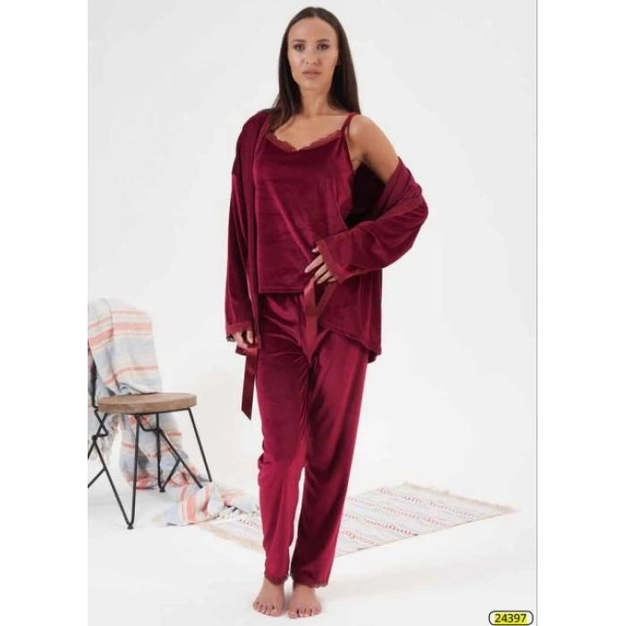 MDB Estiva 24397 Bayan Kadife 3lü Pijama Takım