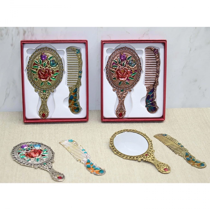 MDB Gül Tasarımı Ayna Ve Tarak Seti Küçük Boy