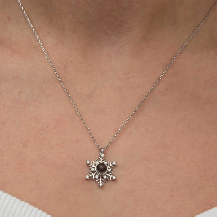 MDB Gümüş 100 Dilde Seni Seviyorum Kar Tanesi Kadın Kolye