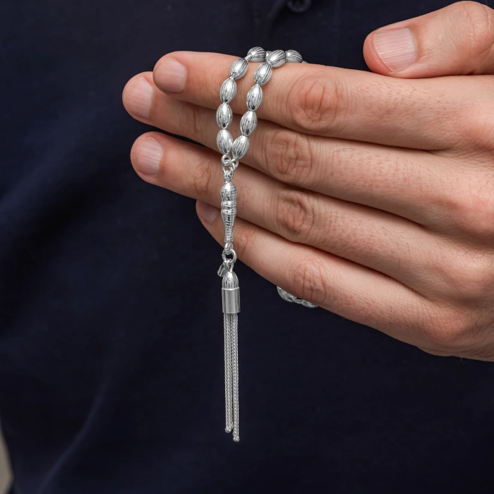 MDB Gümüş Arpa Kesim Çizgili Erkek Tesbih