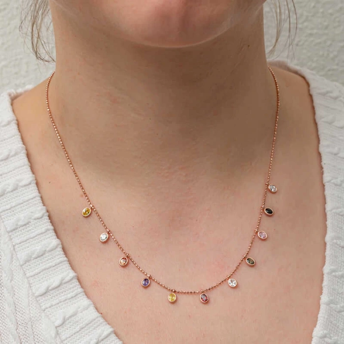 MDB Gümüş Renkli Oval Taşlı Şans Kadın Kolye