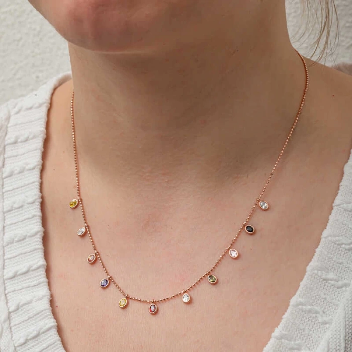 MDB Gümüş Renkli Oval Taşlı Şans Kadın Kolye