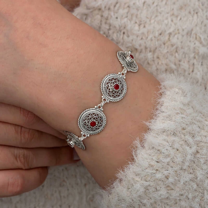 MDB Gümüş Telkari Yakut Taşlı Kadın Bileklik