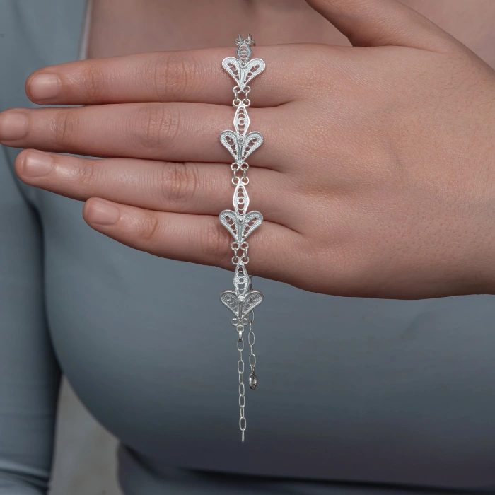 MDB Gümüş Üç Yaprak Telkari Kadın Bileklik