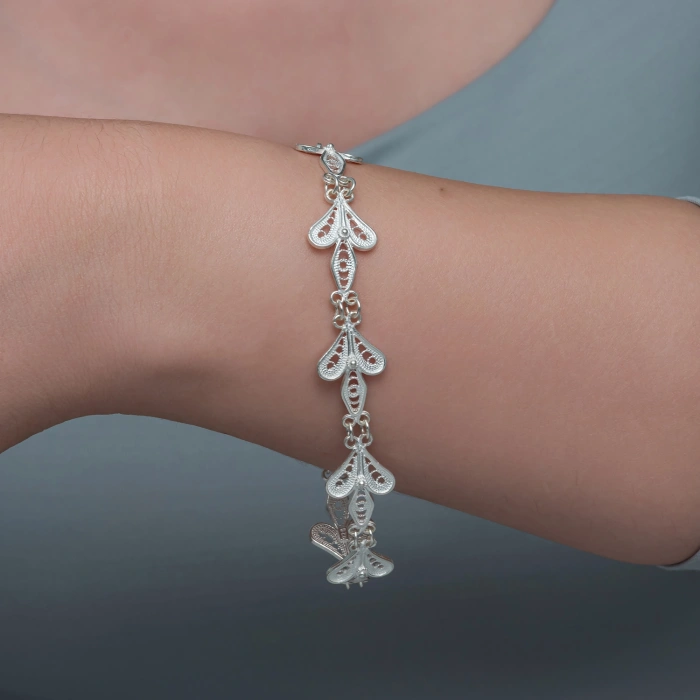 MDB Gümüş Üç Yaprak Telkari Kadın Bileklik
