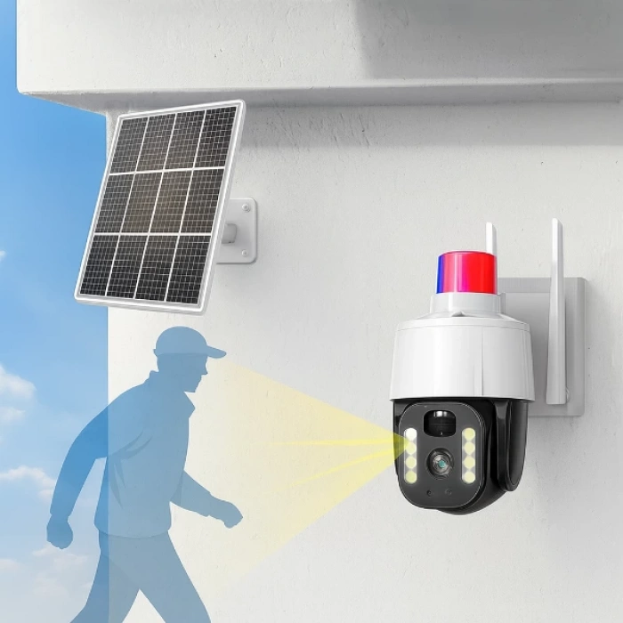 MDB Güneş Enerjili Alarmlı Çakarlı Dış Mekan Güvenlik Kamerası