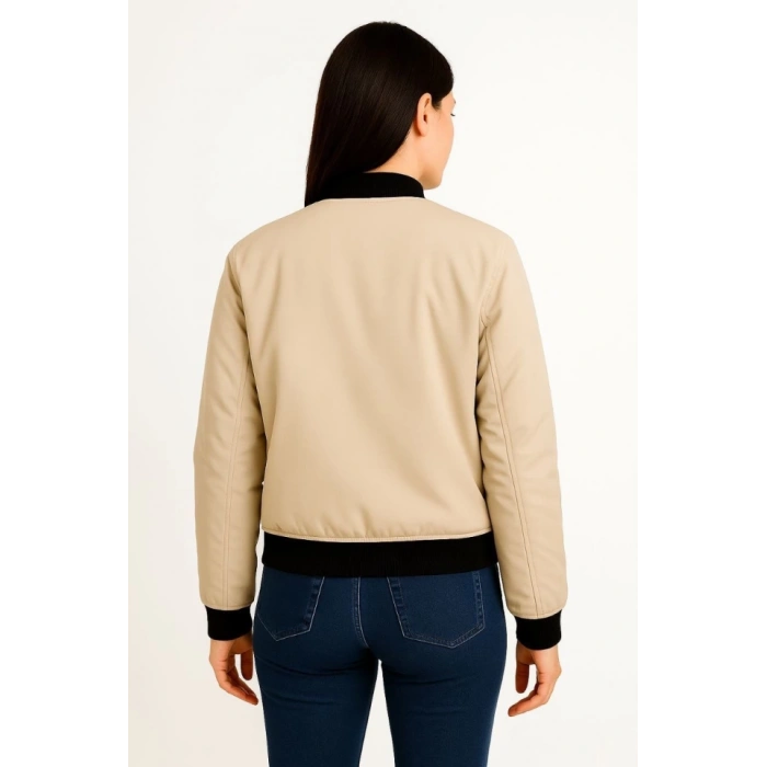 MDB Içi Astarlı Fermuarlı Bomber ont Ceket  Bej