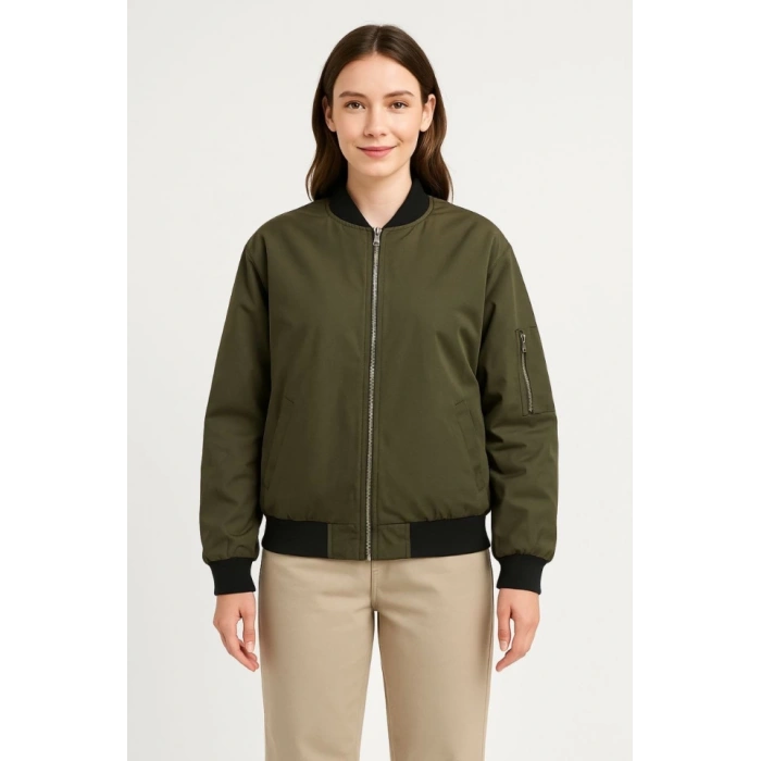 MDB Içi Astarlı Fermuarlı Bomber ont Ceket  Haki