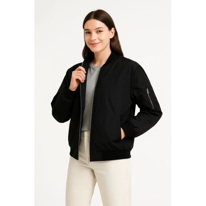 MDB Içi Astarlı Fermuarlı Bomber ont Ceket  iyah