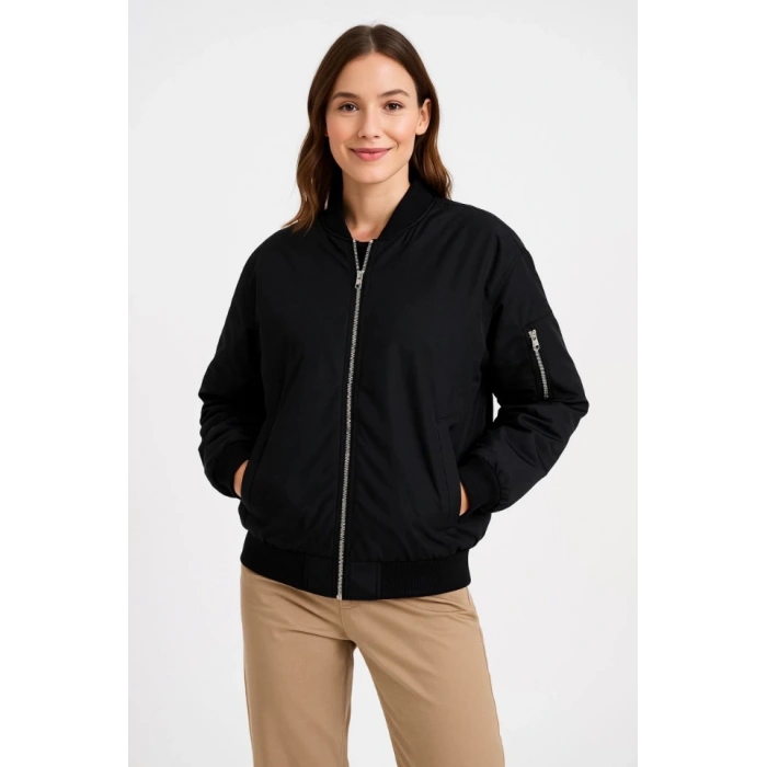 MDB Içi Astarlı Fermuarlı Bomber ont Ceket  iyah