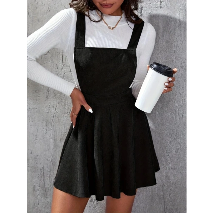 MDB Kadın Askılı Sırttan çapraz Detaylı Kısa Kiloş Kadife Mini Elbise