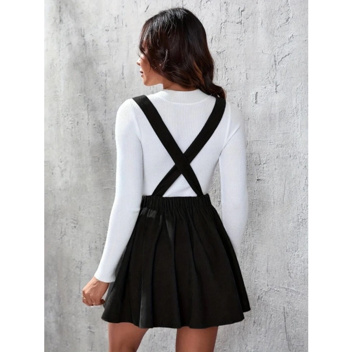 MDB Kadın Askılı Sırttan çapraz Detaylı Kısa Kiloş Kadife Mini Elbise