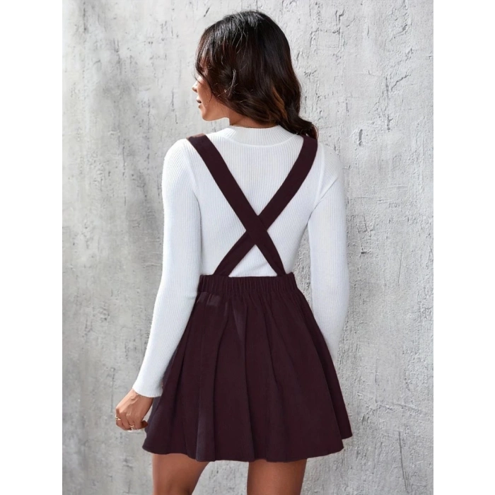 MDB Kadın Askılı Sırttan çapraz Detaylı Kısa Kiloş Kadife Mini Elbise